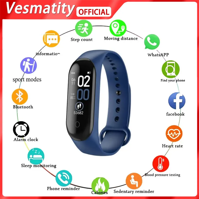 

New Vesmatity Smartwatch M4 Smart Watch Bluetooth Bracelet Heart Rate Blood Pressure Test Fitness Tracker Sport Watch Dropship
