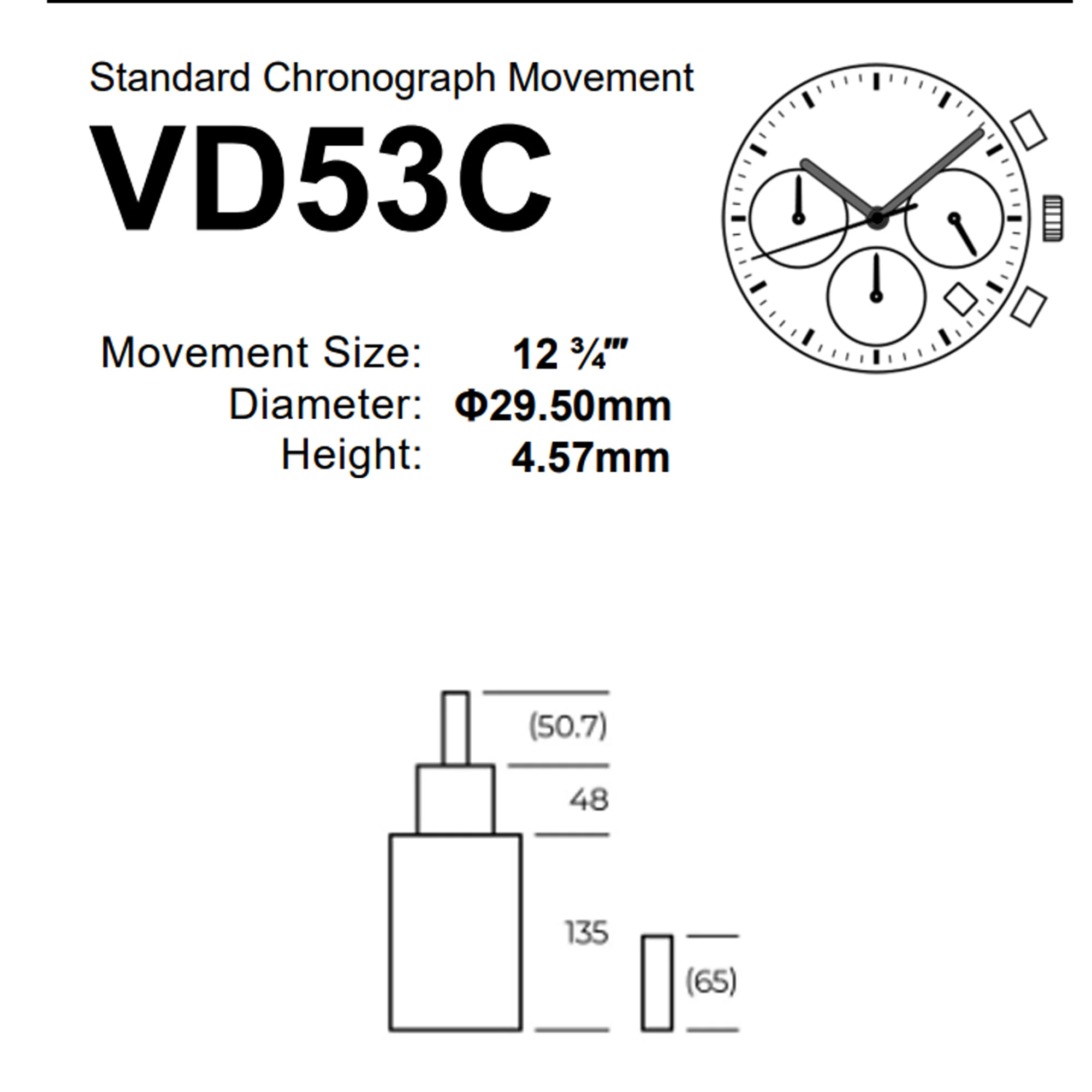 TMI VD53C-6（3.6.9） japan quartz movement Single Calendar date at 6 six pins3/6/9 bit small second  vd53