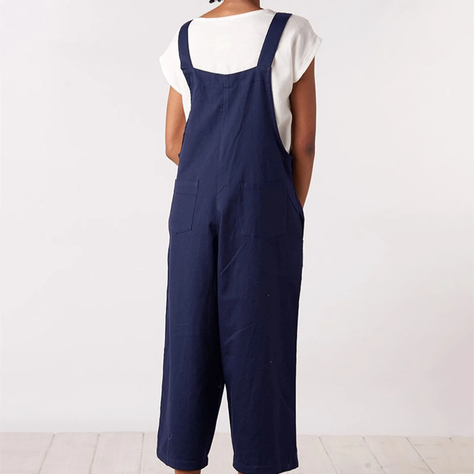 

Women Rompers And Jumpsuits Sexy Women's Washed Linen Bib Jeans Overalls Color V Neck Halter Backless Jumpsuit Womens Body Suit