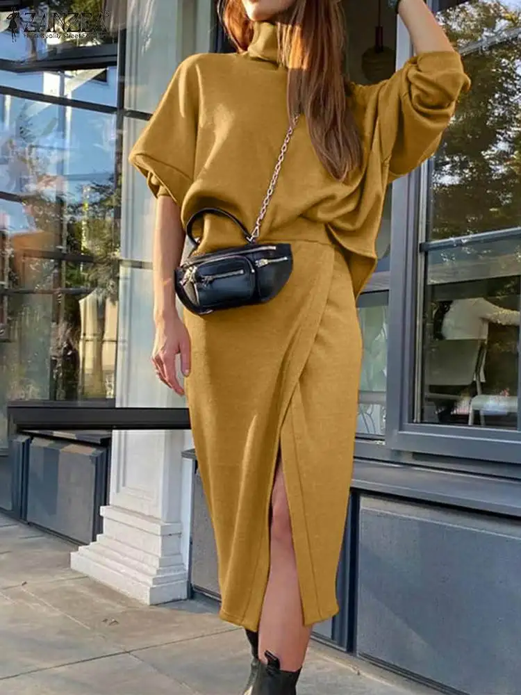 

Women Elegant 2 Piece Sets ZANZEA Chic OL Solid Spilt Skirt Suits Holiday Party Casual Outfits Suit 2022 Spring Tops And Skirts