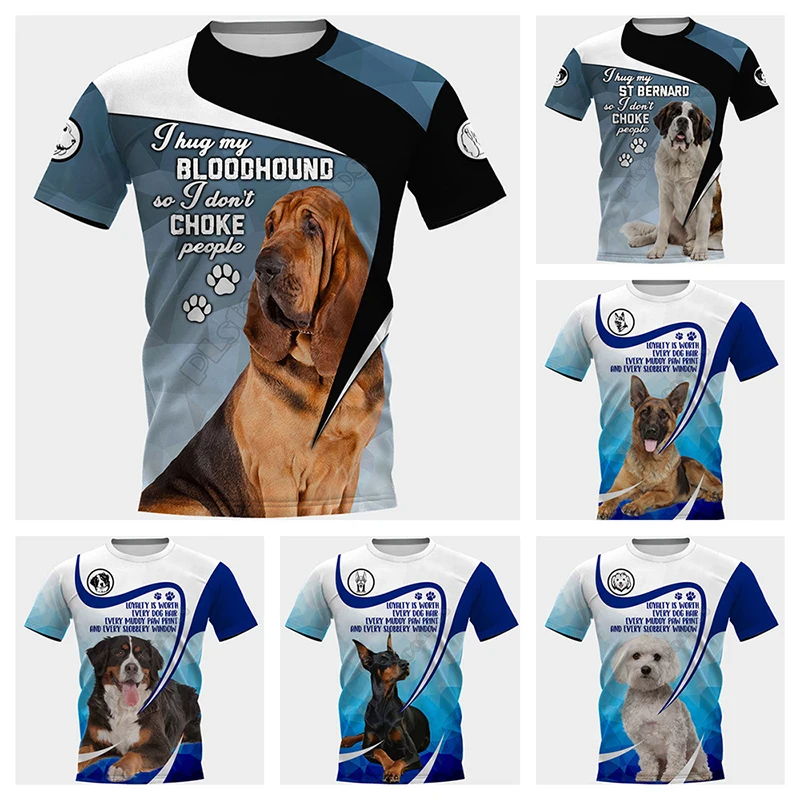 

Euro American 3D Digital Dog Print Men's T-Shirt Korean Loose Casual Round Neck Pullover Short Sleeve Large Breathable Top