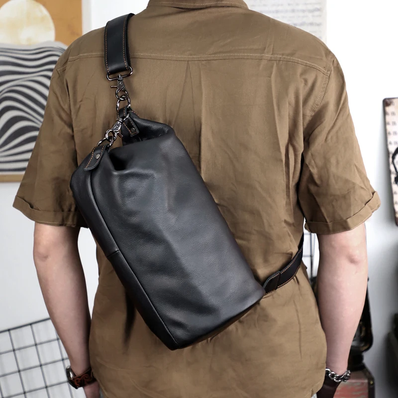 Genuine Leather Men's Chest Bag Casual Business Crossbody Messenger Bags For Male Large Capacity Cow Leather Sports Satchel Bag