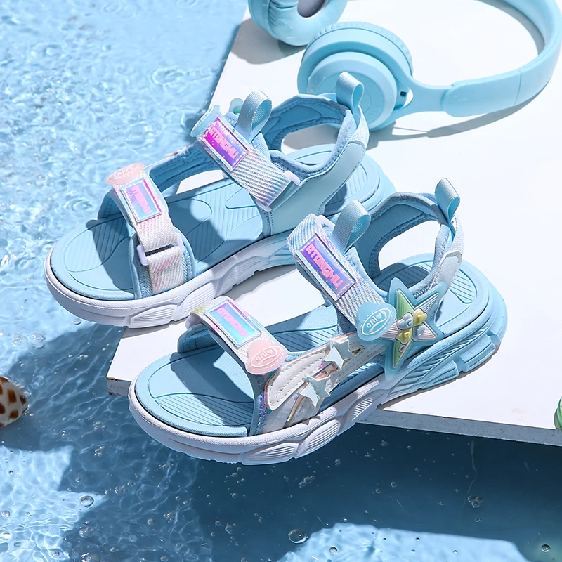 Летние Сандалии Для Девочек — Легкая Дышащая Мягкая Кожа Розового И Фиолетового
