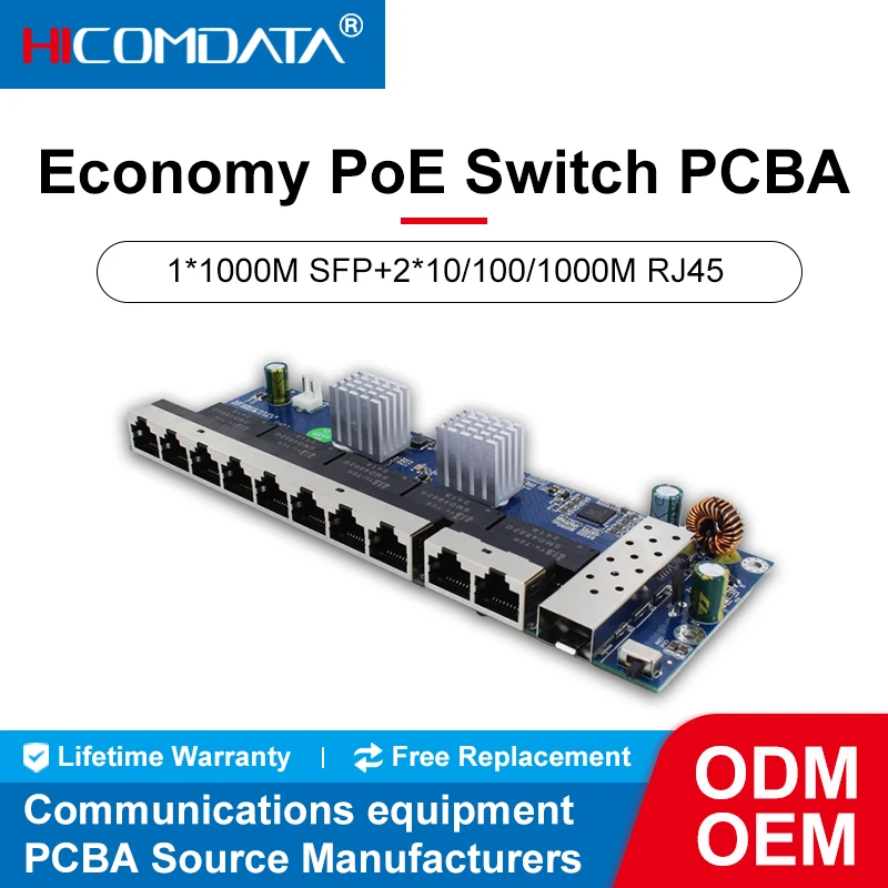 Коммутатор HICOMDATA Poe гигабитный 11 портов 1 Sfp 2 Rj45 8 POE 48 В стандарт IEEE802.3af сетевые