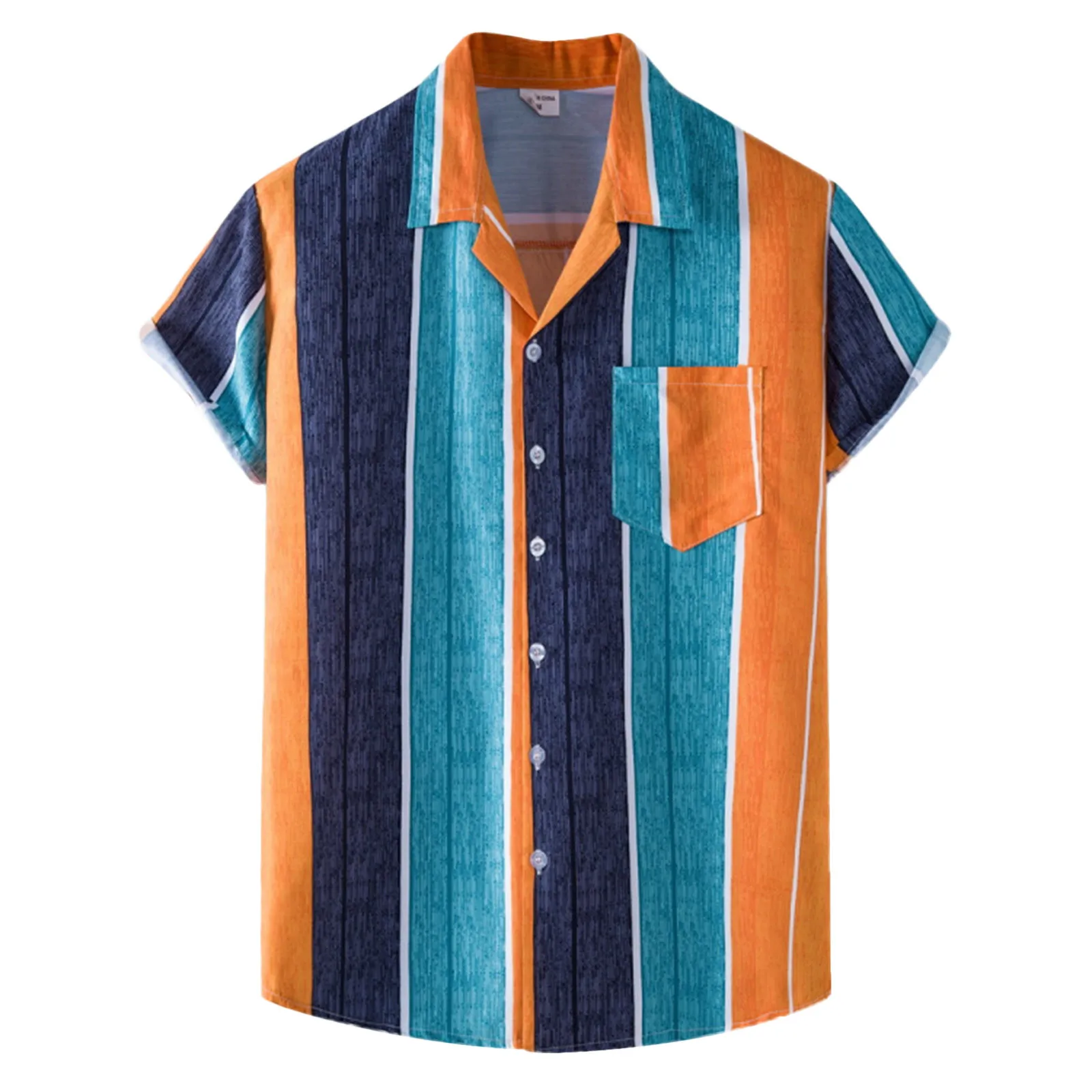 

Мужская Однотонная рубашка в полоску, Гавайская футболка с буквенным принтом и одной пуговицей, европейские размеры, 2022
