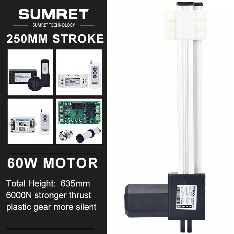 250mm Stroke Linear Actuators Kit RF Wifi Controller For Medical Device Industrial DC 12V 24 Volt Heavy Duty 6000N Reciprocating