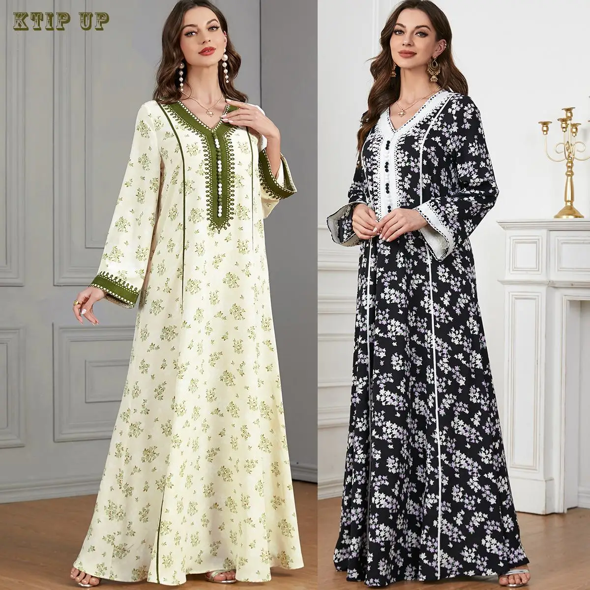 

Ramadan Dubai Islamic Spring/summer New Floral Long Dress Saudi Arabian Moroccan Muslim Fashion Women's Patchwork Abaya Dress