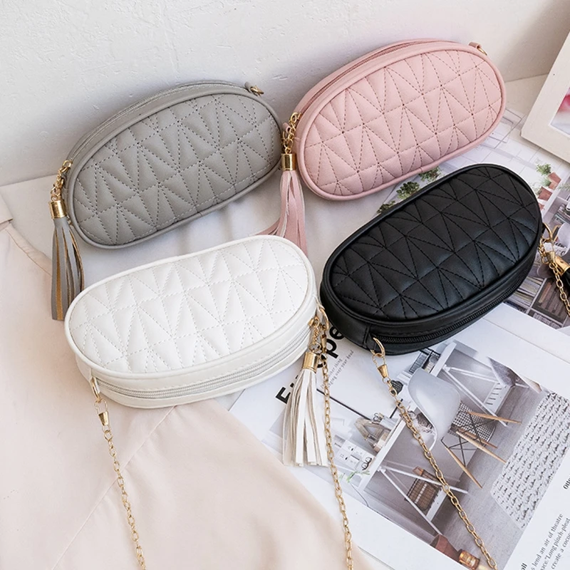 

PU Shell Bag for Women 2023 New Sweet Style Tassel Shoulder Bag Diamond Lattice Small Chain Bags for Women Crossbody Purse