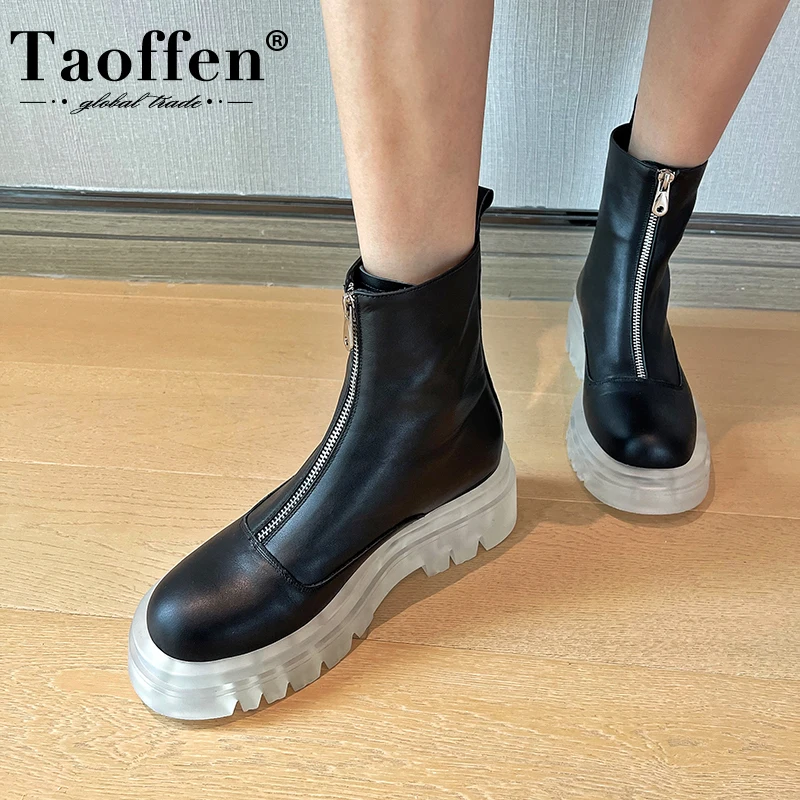 

Женские ботинки «Челси» из натуральной коровьей кожи Taoffen, размеры 34-43, на толстой подошве, на молнии, на плоской подошве, прозрачные ботинки на платформе