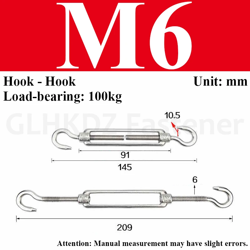 

M4-M24 Талреп из нержавеющей стали 304, натяжитель троса, крюк и крюк, устройство натяжения троса, крюк, регулируемый такелаж