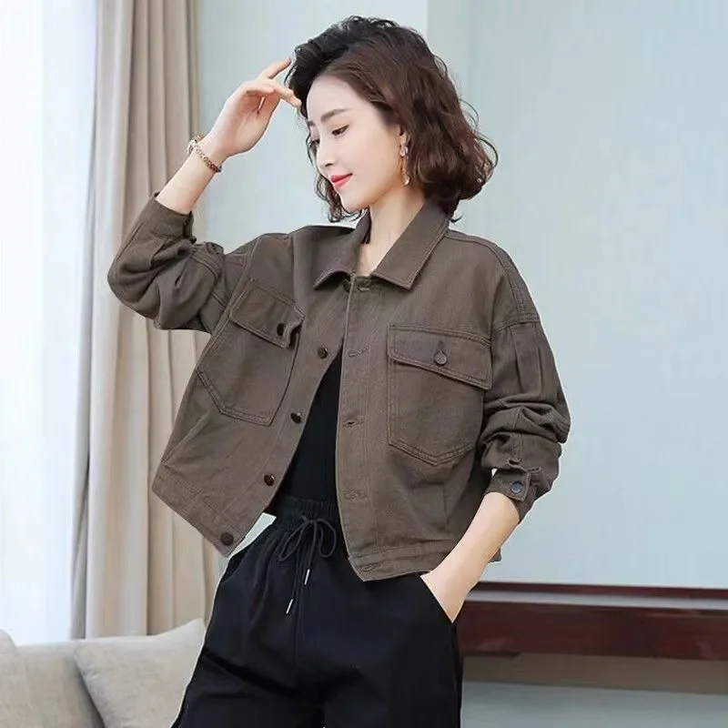 Весенняя женская однотонная джинсовая одежда 2024 Женская модная куртка с