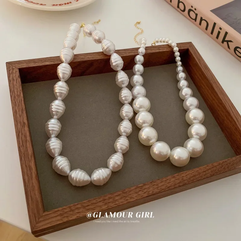 Ожерелье с градиентным жемчугом в винтажном стиле стильная простая цепь до