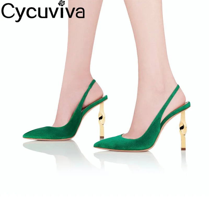 

Женские туфли с острым носком, сандалии на высоком каблуке, без застежки, пикантная модельная Свадебная обувь, цвет зеленый, лето