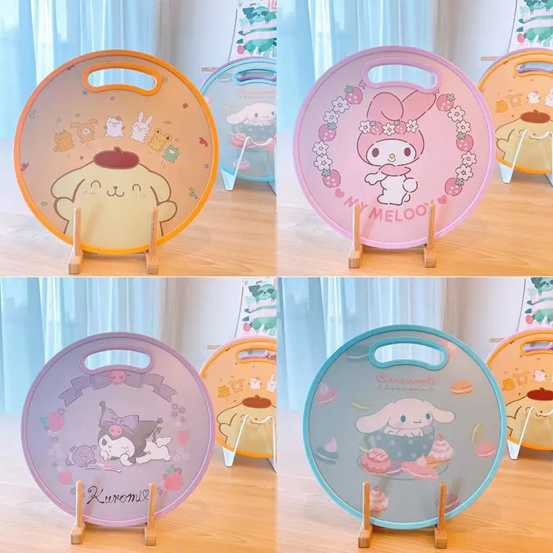 

Милая круглая разделочная доска Sanrio Kuromi Hello Kitty My Melody, кухонная утварь для пикника, кемпинга, двусторонняя антипереливная желоб