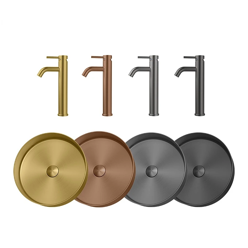 

Bathroom Sink Vanities Countertop 304 Stainless Steel Hand Wash Basin Grey Modern Polished Round Sinks