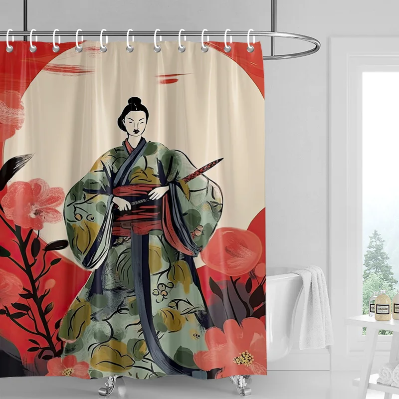 Занавеска для душа Gogi в японском стиле с принтом ретро устойчивая к выцветанию