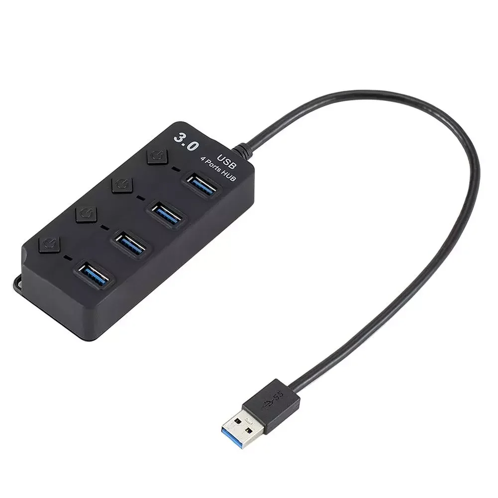 

4 Ports USB 3.0 Hub 5Gbps High Speed On/Off Switches AC Power Adapter for PC