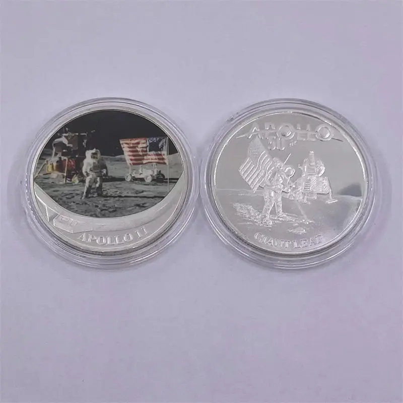 

50th Anniversary of The Moon Landing 2019 Commemorative Coin Colorful Plated Collectible Gift Apollo 11 Silver Plated Coin