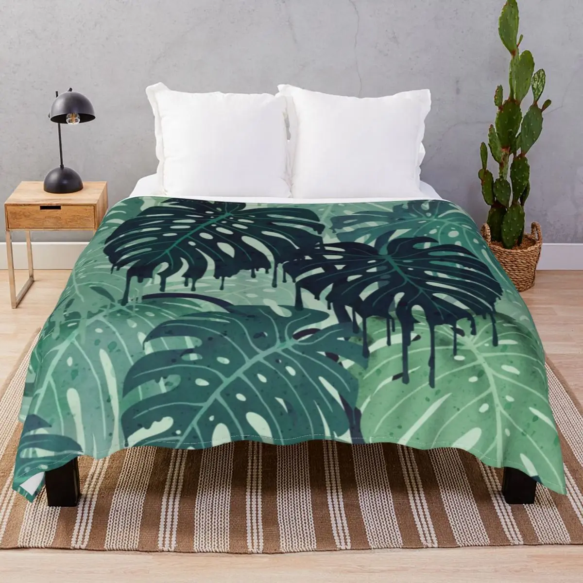 Monstera Melt In Green Blanket Flannel Spring Autumn Multifunction Throw Blankets for Bed Home Couch Travel Office