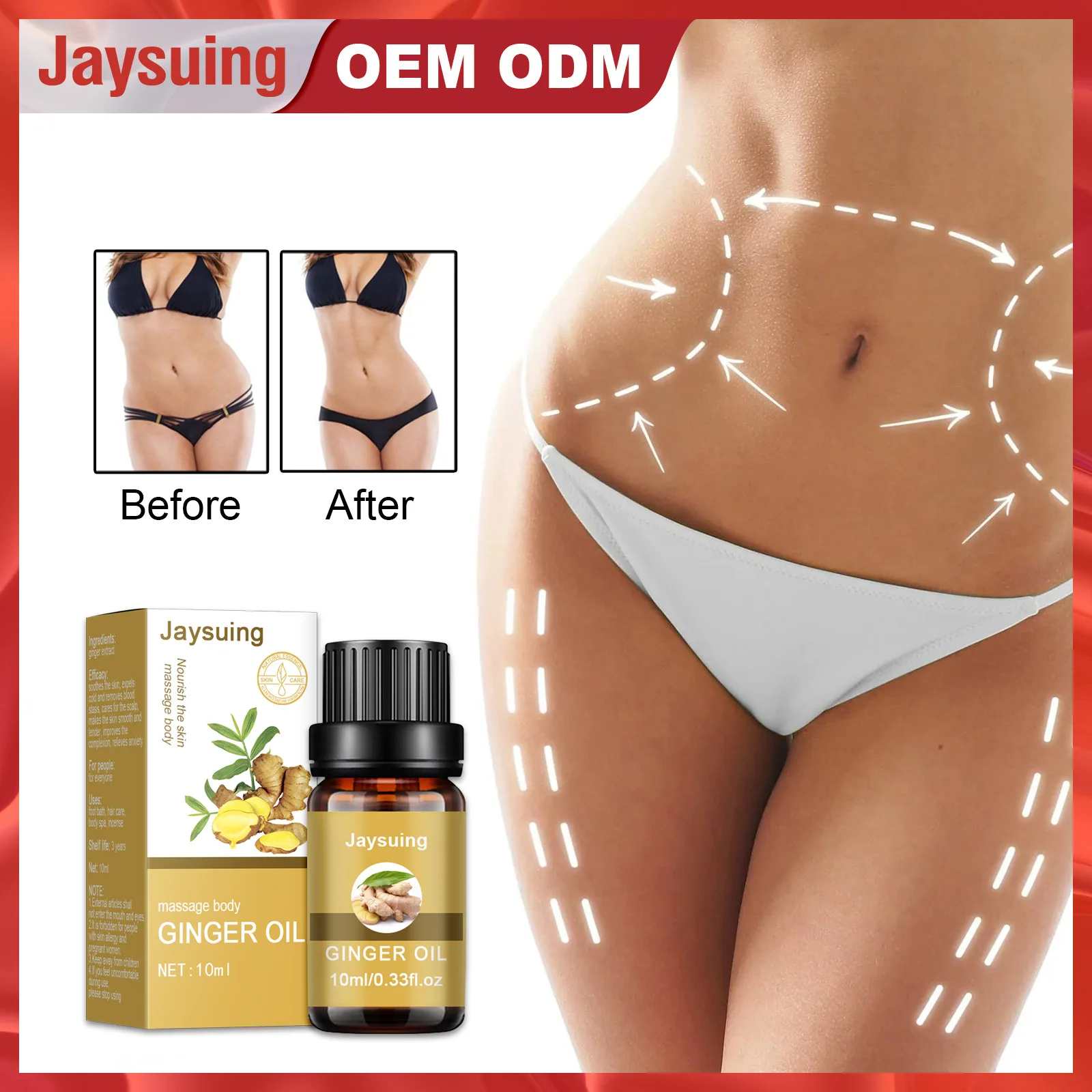 

Jaysuing Ginger Body Care Essential Oil Relax Scratch Therapy Slimming Firming Skin Relieves Stress Improve Sleep Health Care