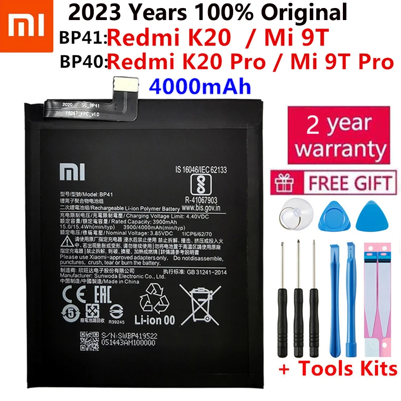 Оригинальный аккумулятор для телефона Xiao Mi BP40 BP41 4000 мАч для Xiaomi Redmi K20 / Mi 9T / K20 Pro / 9T Pro, сменный аккумулятор + наборы инструментов