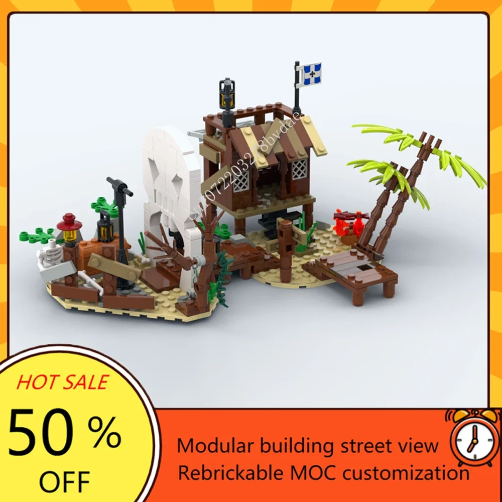 

308PCS Customized MOC Pirate Series Pirate Island Adventure Model Building Blocks Technology Bricks DIY Assembly Kids Toys Gifts