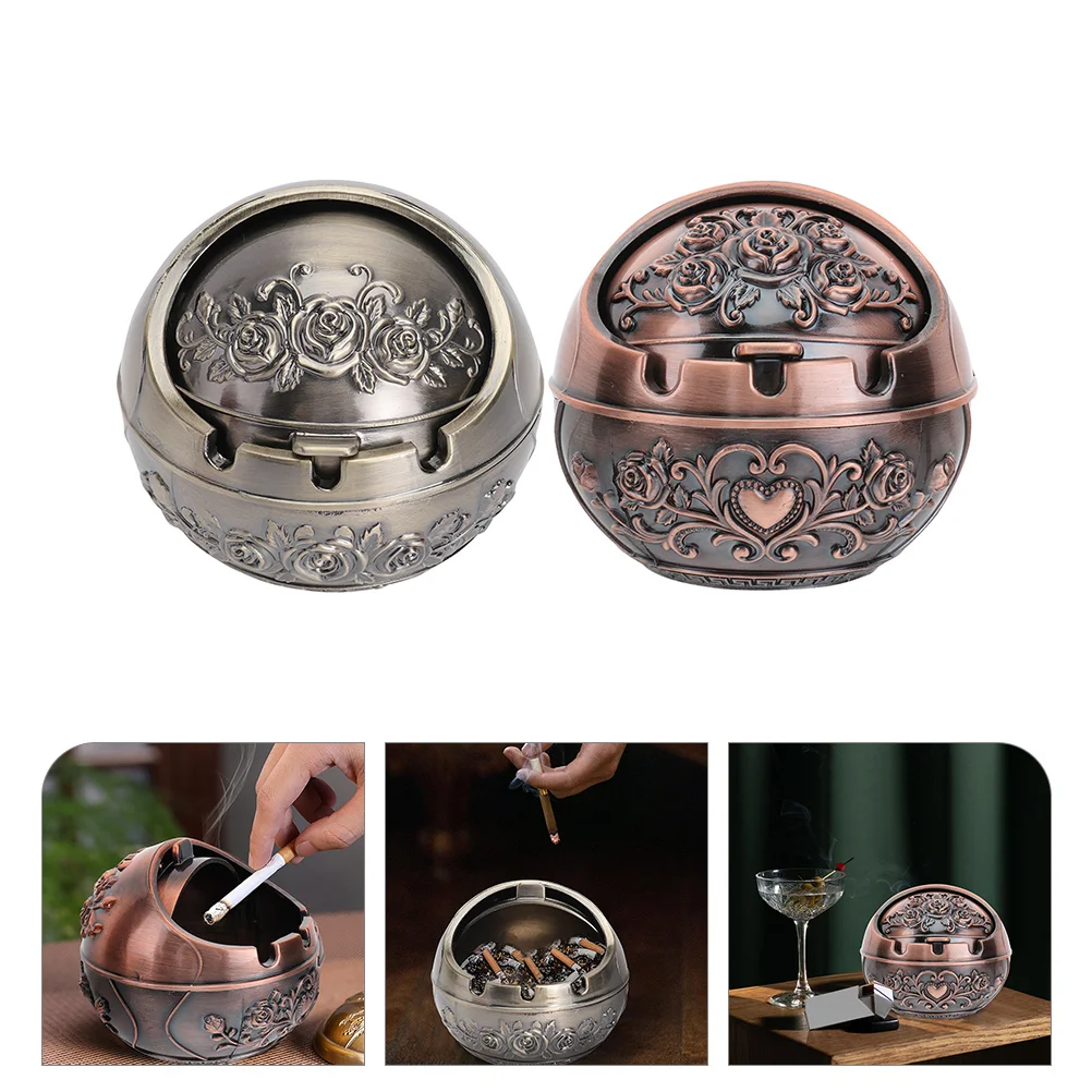 

Ashtray Ashtrays Desktop Alloy Ash Table Lid Tray Cigar Outdoor Household Home Vintage Metal Zinc Cool Windproof Sets Ornament