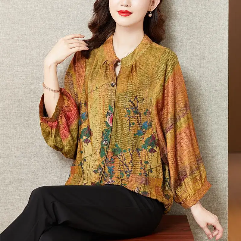 

Heavy loose silk mulberry blouse shirt female spring and autumn 2022 new loose thin satin top short outer jacket female blouse