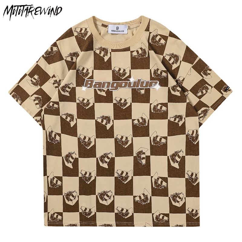 

Футболка мужская в клетку, с круглым вырезом и коротким рукавом