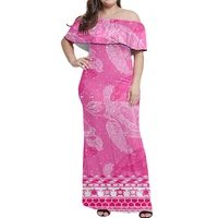 pink turtles large size womens dress polynesian tribe flag printing clothing ethnic style frill off shoulder dress summer