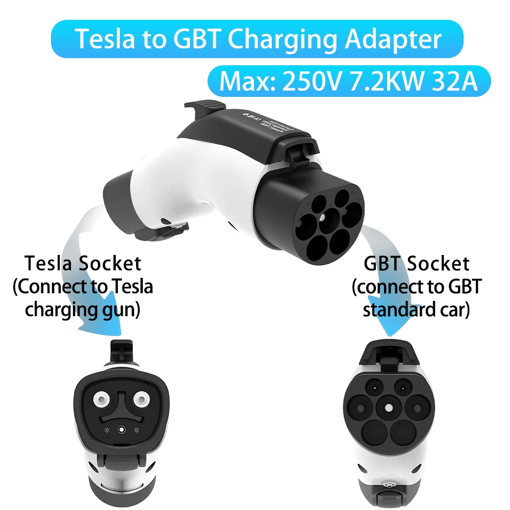 Переходник для электромобилей 7,2 кВт NACS на GB/T 32A TS-NACS на GBT, автомобильный зарядный преобразователь для стандартных электромобилей в китайском стандарте, разъем для зарядного устройства