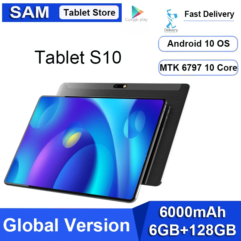 

Планшет S10 на Android 10, экран 10,1 дюйма, 6 ГБ + 128 ГБ