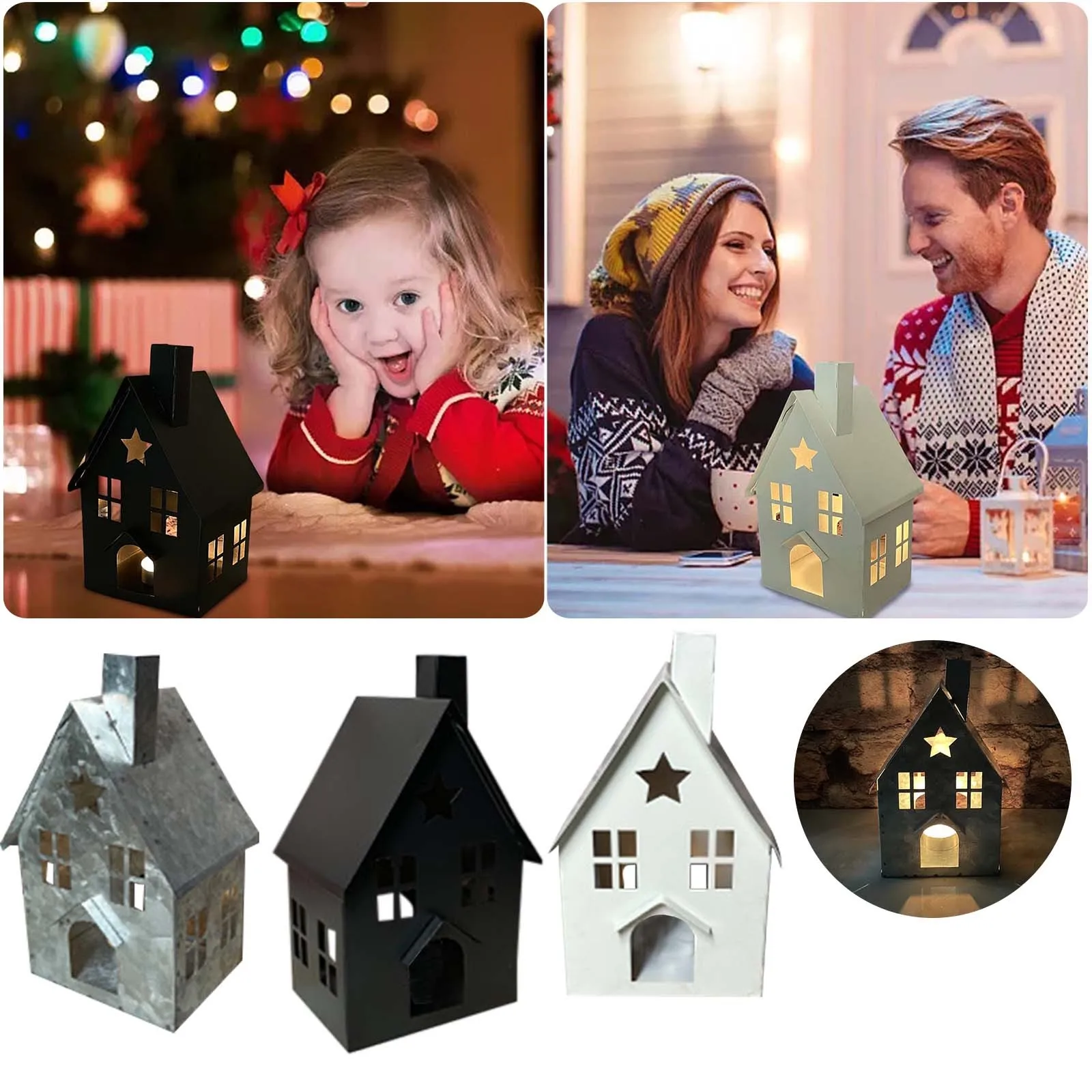 Christmas Rustic Hollowed Out Small House Cozy Candlestick Ornament Holiday Decoration Crafts Creative Small Tall Candle Holder