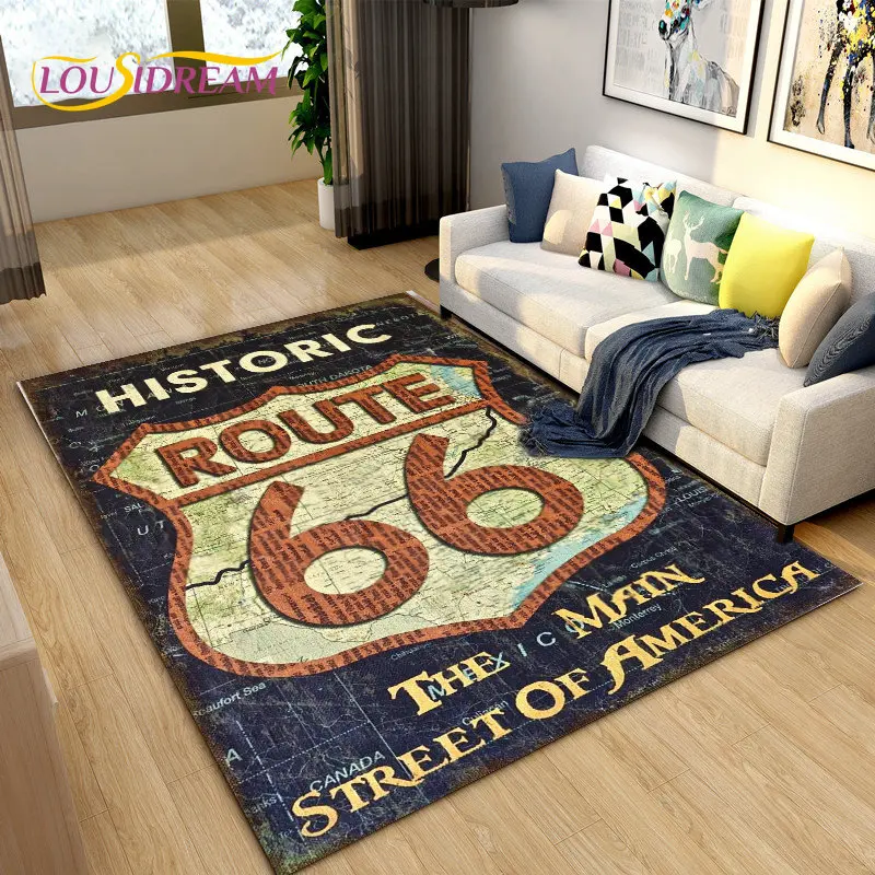 

Route66 Pattern Area Rug,Carpet Rug for Living Room Children's Room Decoration Play Crawl Soft Non-slip Floor Mat Kitchen Floor