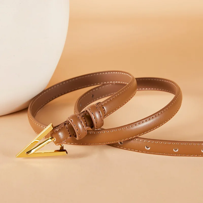 

Adjustable French Vintage Style Ladies Leather Versatile Dress Shirt Jacket Belt Triangle Pin Buckle Chic Luxury Stretch Belt
