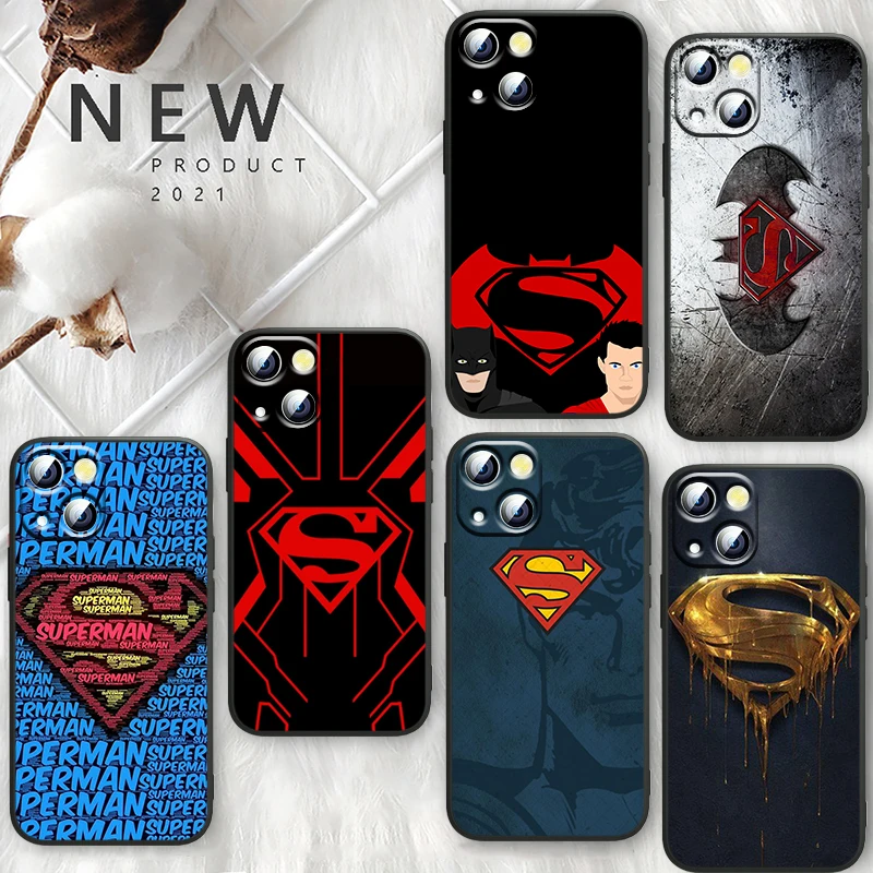 

DC Hero Superman Logo Black Phone Case For Apple iPhone 14 13 12 11 Pro Max Mini XS Max X XR 7 8 Plus Soft TPU Cover Shell Capa