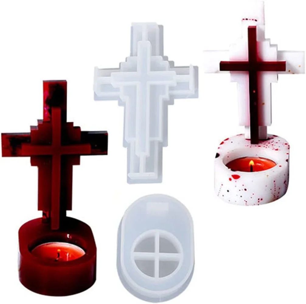 Cross Candle Holder Epoxy Resin Casting Silicone Molds DIY Handmade Soap Jewelry Mold Halloween Party Decoration on - Крестик для свечей, формы для литья из эпоксидной смолы силиконовые, форма для ручного изготовления мыла и ювелирных изделий на Хэллоуин.