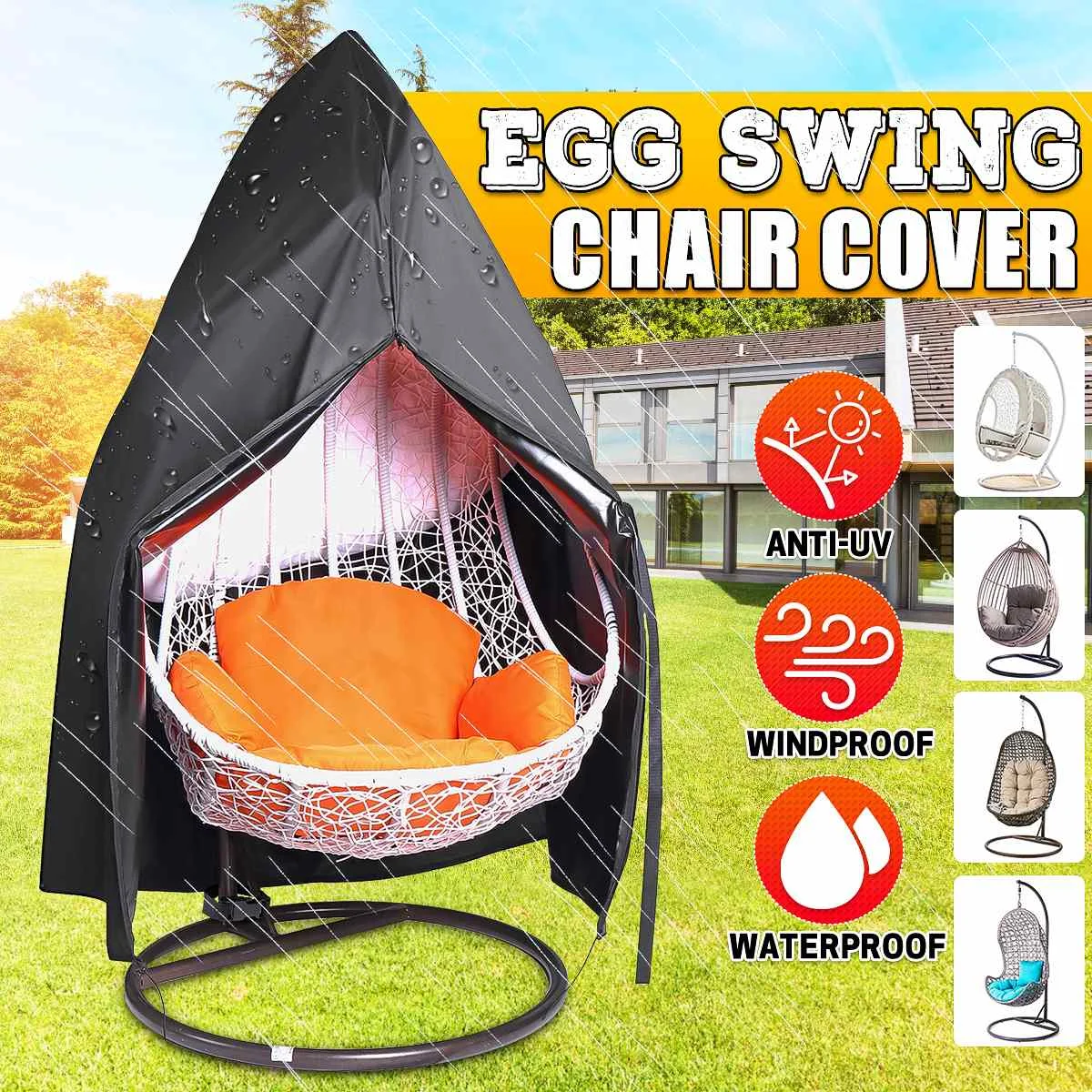 

420D Oxford Waterproof Patio Chair Cover Egg Swing Chair Dust Proof Protector With Zipper Case Anti-UV for Outdoor Hanging Chair