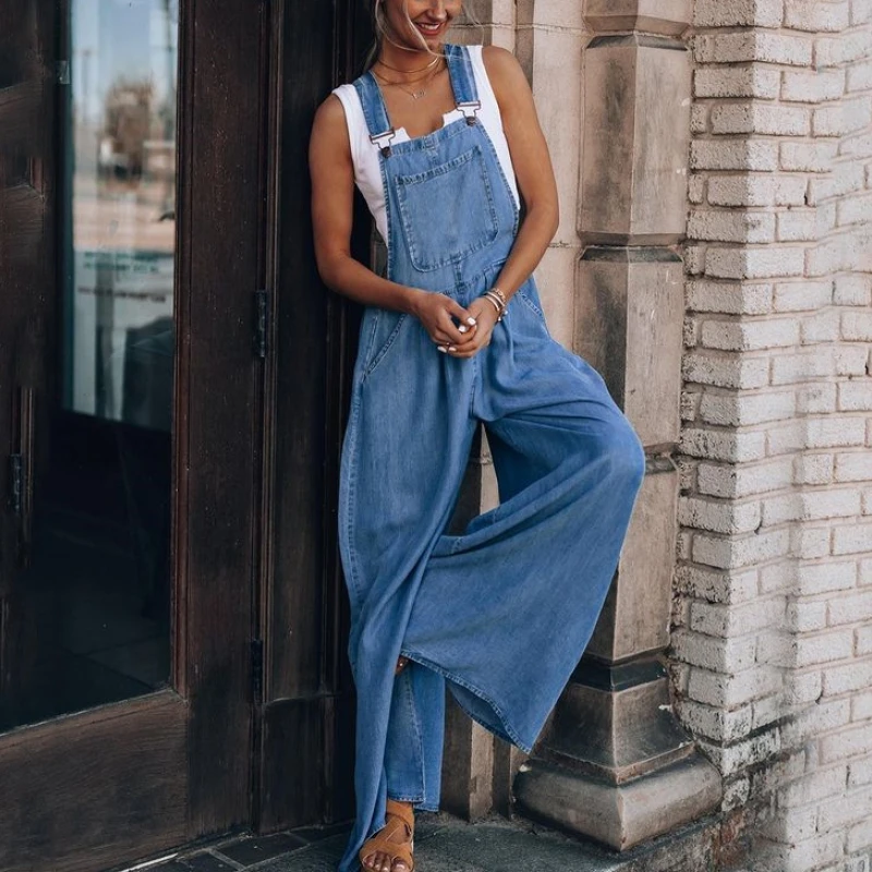 

Wide Leg Jeans Denim Overalls 2022 New Minimalism Womens Rompers Loose Overalls Women Denim Jumpsuit Summer Casual Jumpsuit 8013