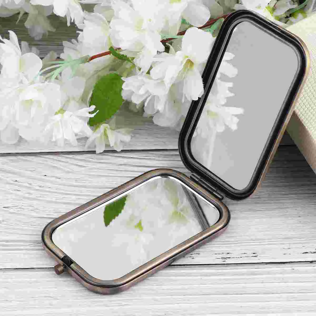 Travel Carry Bag Women Compact Mirror Purse Handheld Makeup Pocket Vintage Magnifier Lights Small