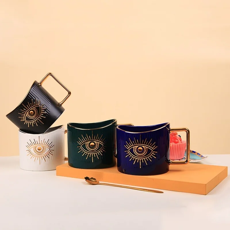 

420ml Ceramic Drinkware Mugs Coffee Cups Creative Colored Eyes Tea Cup Office Home Drinkware Microwave Oven Couple Handgrip Cups