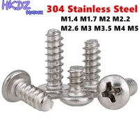 30 100pcs 304 stainless steel cross phillips round pan head flat tail self tapping screws m1 4 m1 7 m2 m2 2 m2 6 m3 m3 5 m4 m5