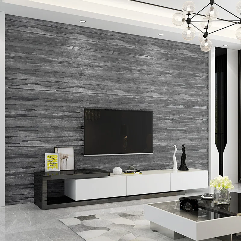 

Modern minimalist striped faux deerskin TV background wallpaper 3D embossed nonwoven bedroom living room wallpaper.