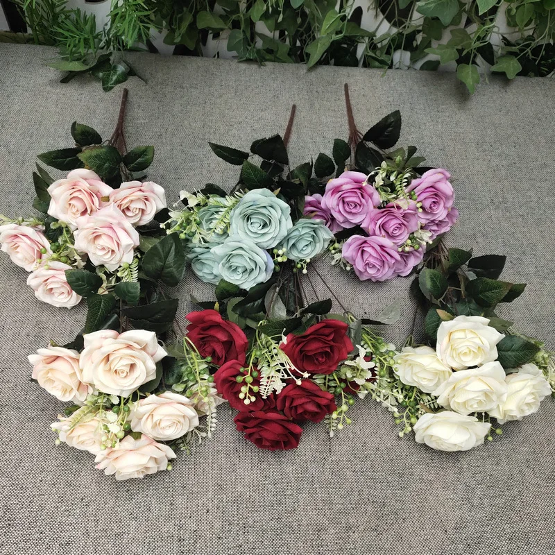 

Artificial Silk Rose Bouquet Wedding Bridal Bouquet Home Garden Restaurant Desktop Decor Flower Arrangement Fake Corner Rose
