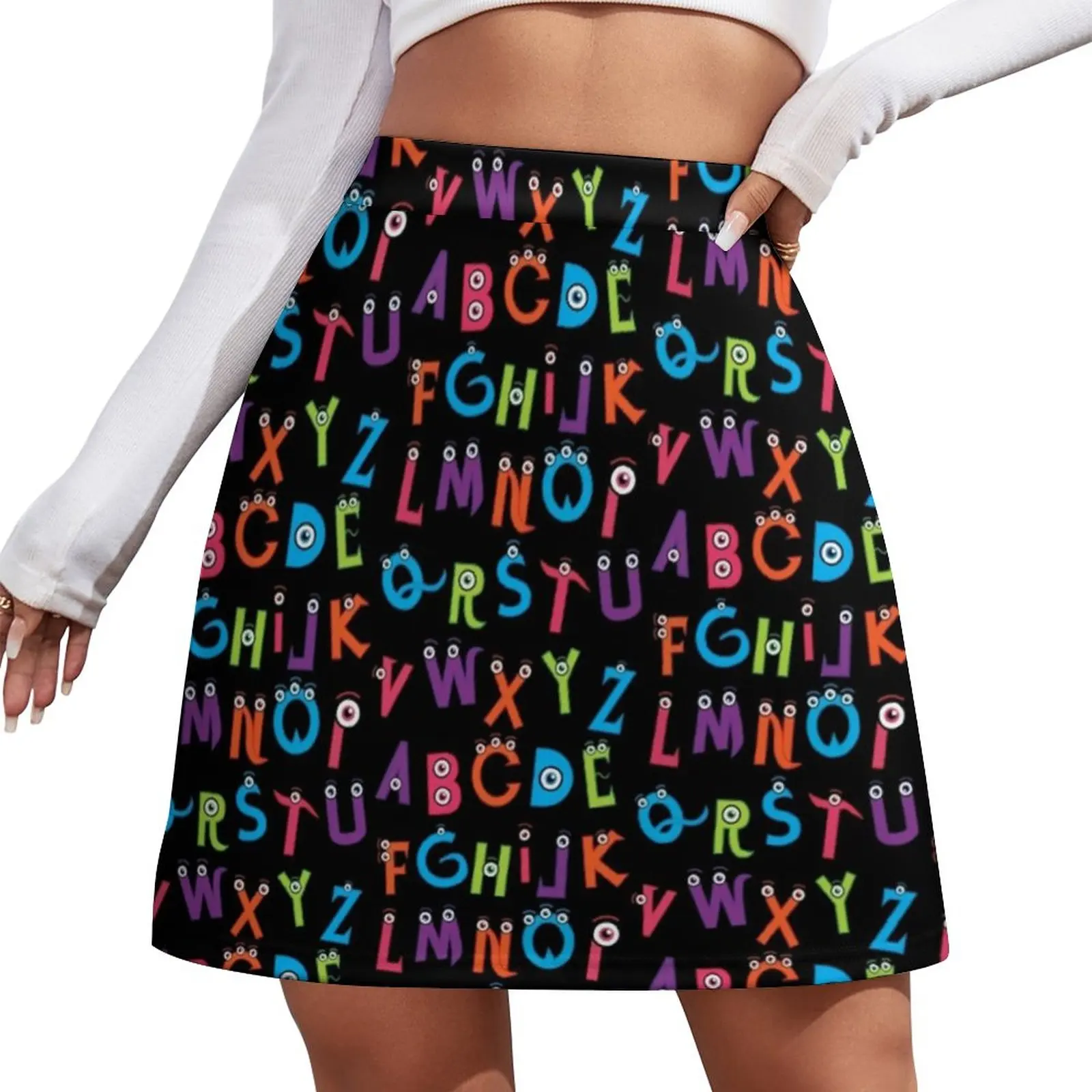 

Funny Letter Print Skirt Monster Alphabet Street Wear Casual Skirts Womens Modern Mini Skirt Pattern Bottoms Gift Idea