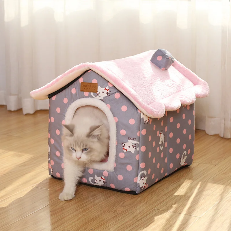 

Foldable Dog House Pet Cat Bed Winter Cute Dog Sleeping Beds Puppy Kennel Removable Nest Warm Enclosed Cave Sofa Pets Supplies