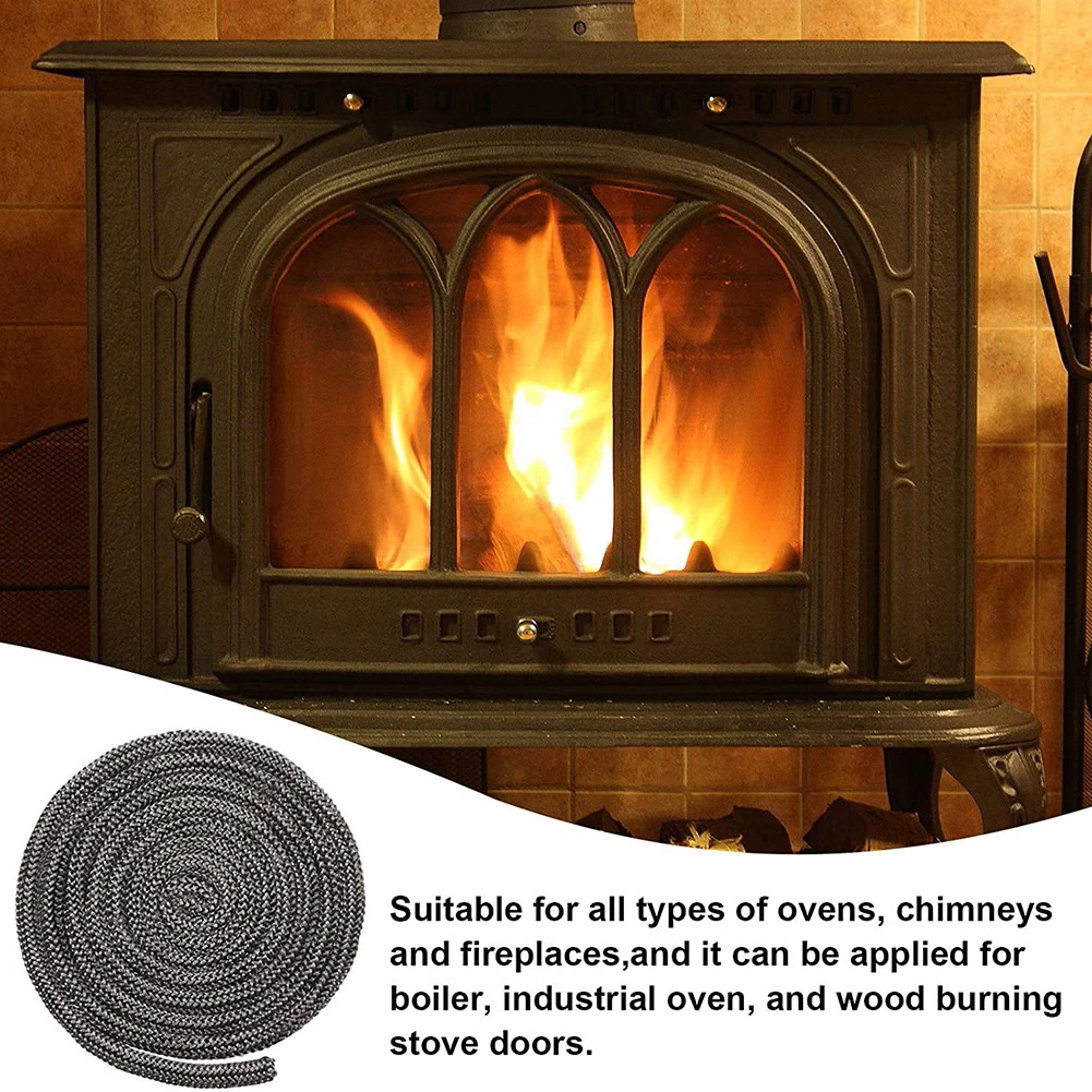 

18/20mm Black Stove Rope Fireplace Gasket Cord 2m Length Fiberglass Temperature Resistant Woodburner Log Burner Door Seal Rope