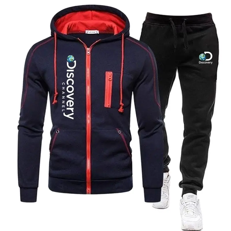 2023 Casual Men's Sportswear Zipper Hoodie+Sportswear Set Autumn and Winter Warm Sportswear Set Men's Hooded Jacket