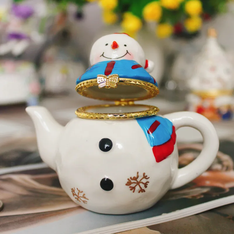 Vintage Cute Jewelry Ring Ceramic Storage Box, Christmas Home Decoration Ornament Small Handicraft Gift
