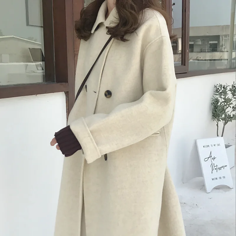 

Long Wool Coat Women 2023 Autumn Winter Fashion Loose Thickened Warm Black White Wool Coat For Women Plus Size